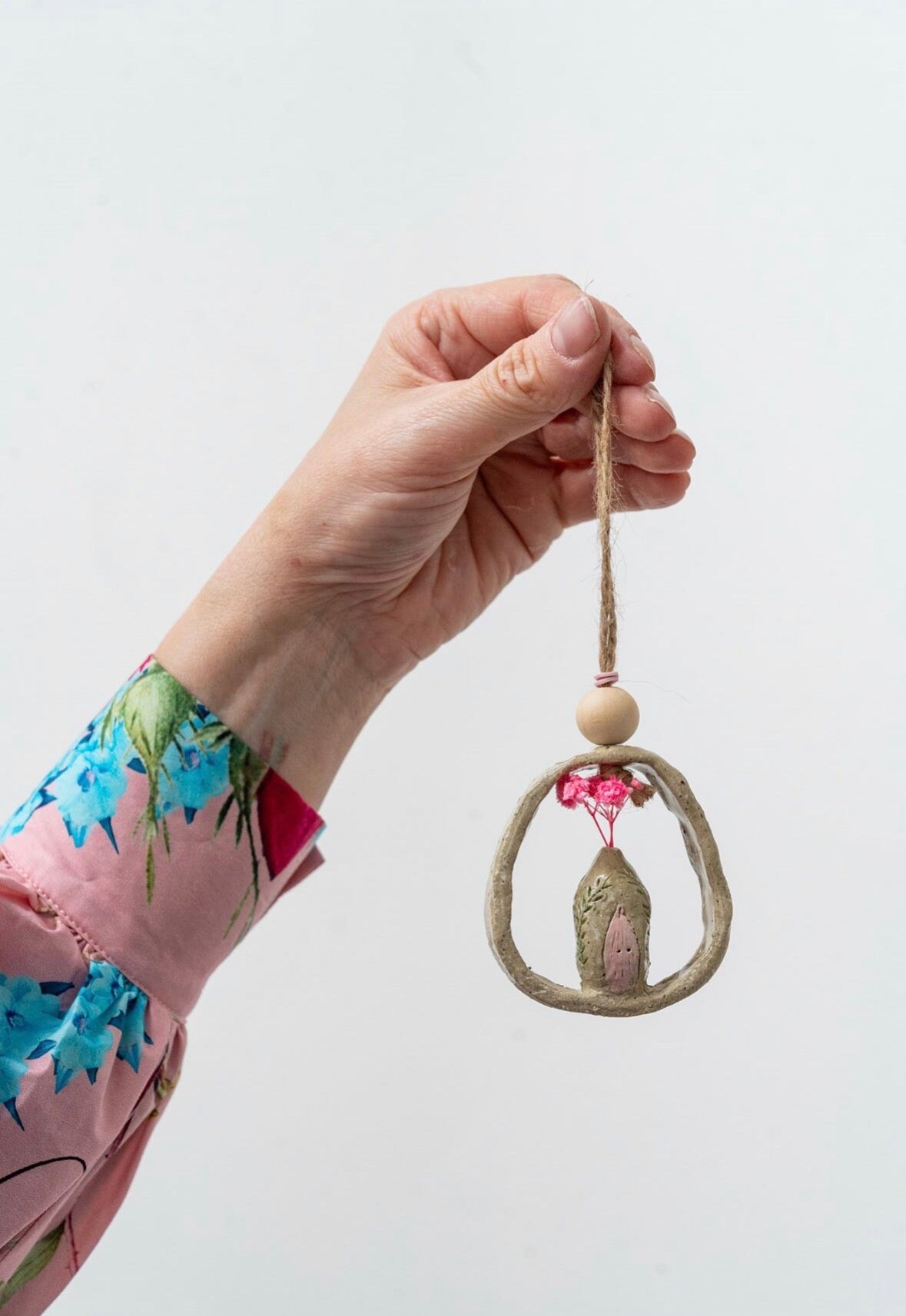 Ceramics - Pink Fairy House Wall Hanging #1