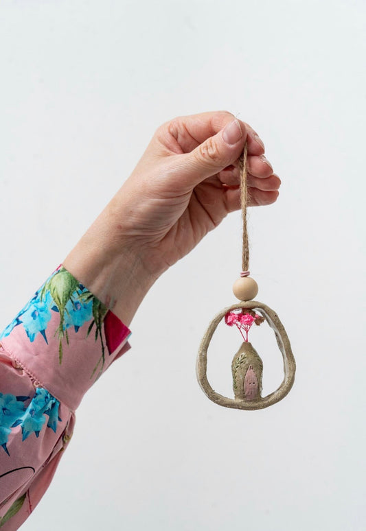 Ceramics - Pink Fairy House Wall Hanging #1