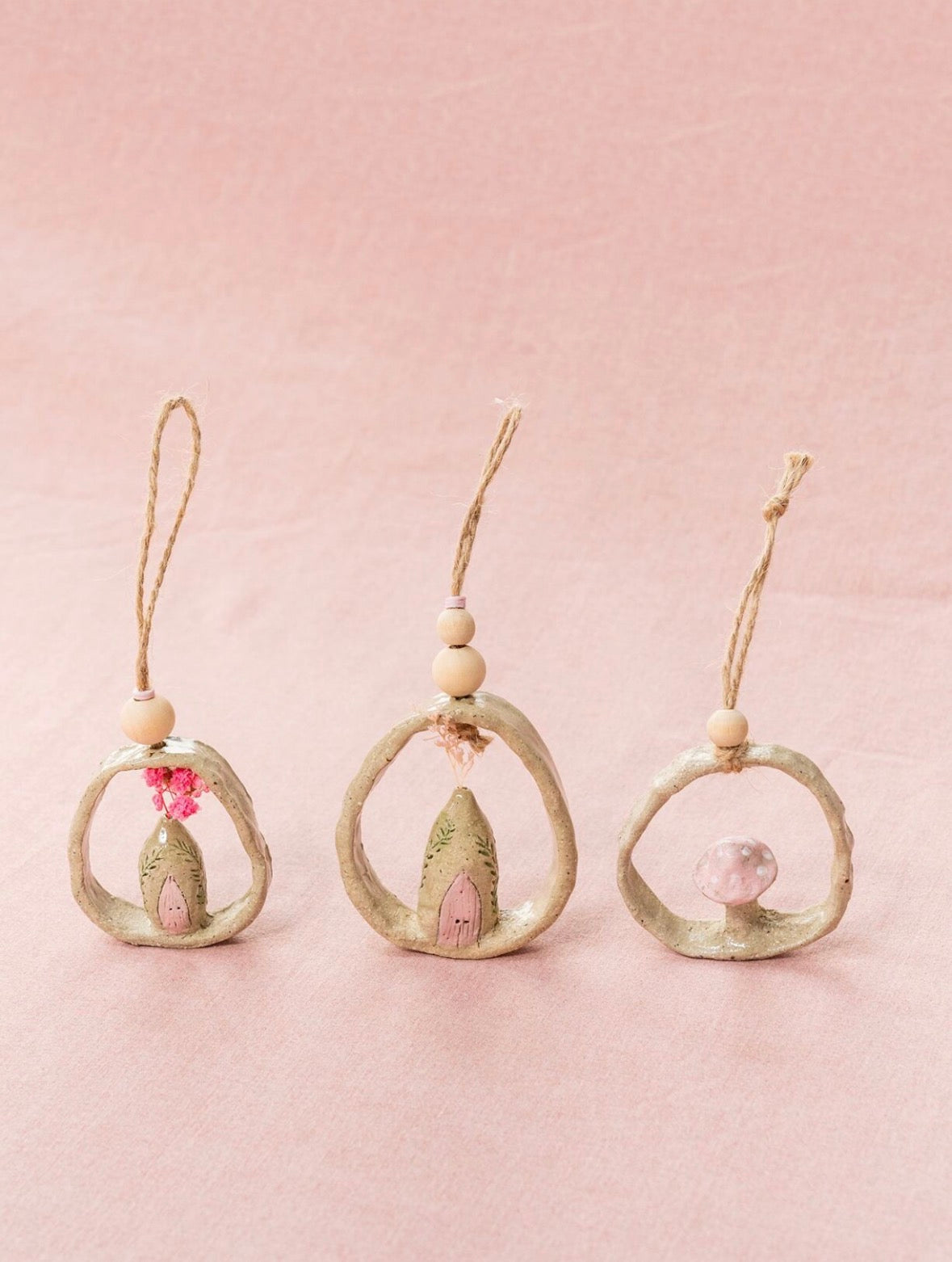 Ceramics - Pink Fairy House Wall Hanging #1