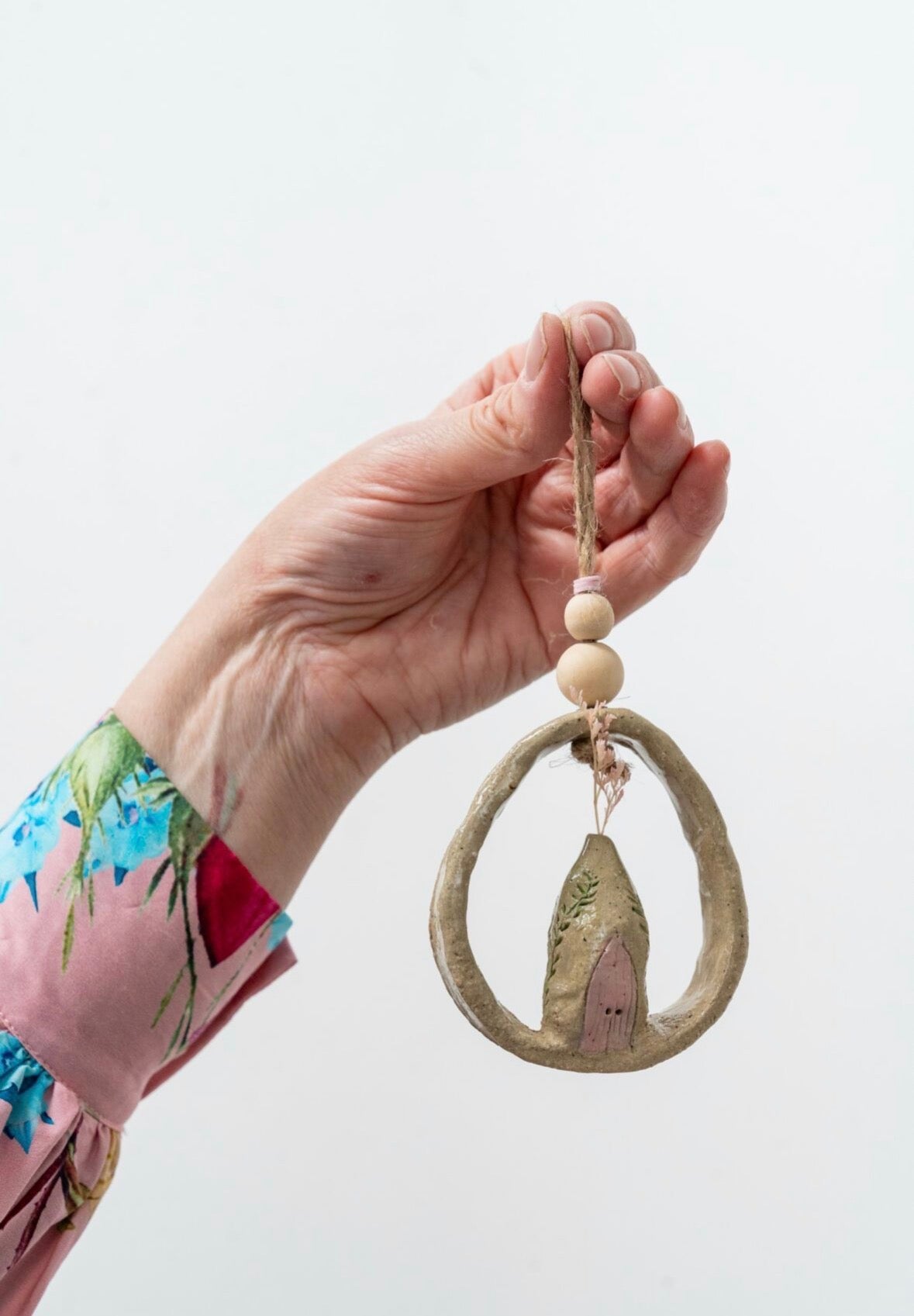 Ceramics - Pink Fairy House Wall Hanging #2