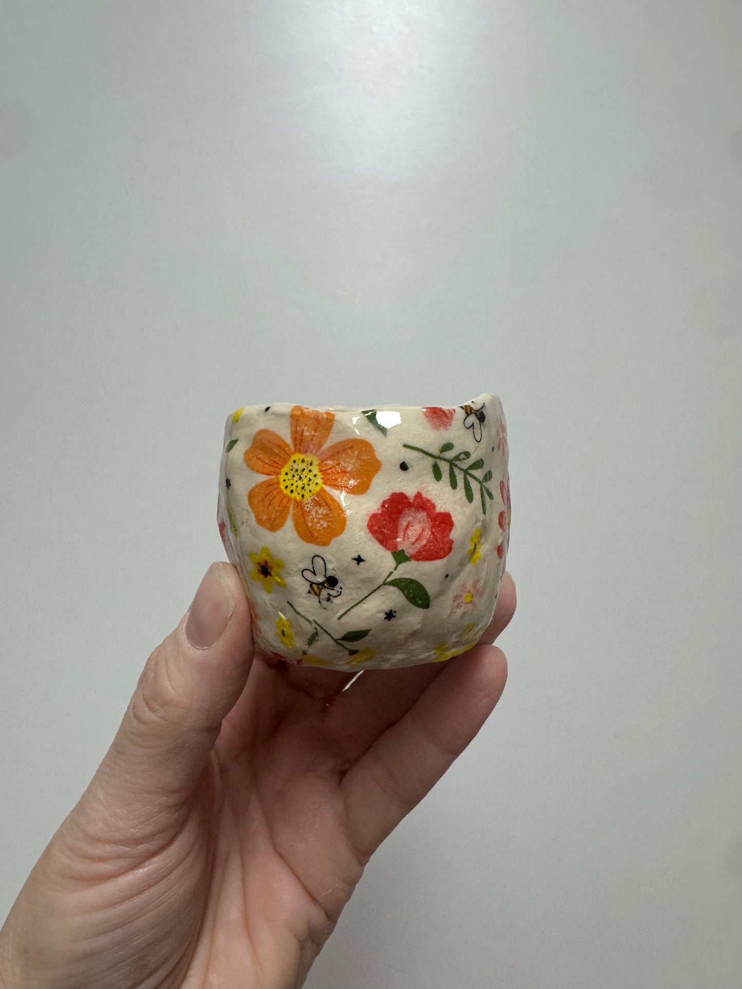 Ceramics - Bee Floral Design Handbuilt Vessel #3