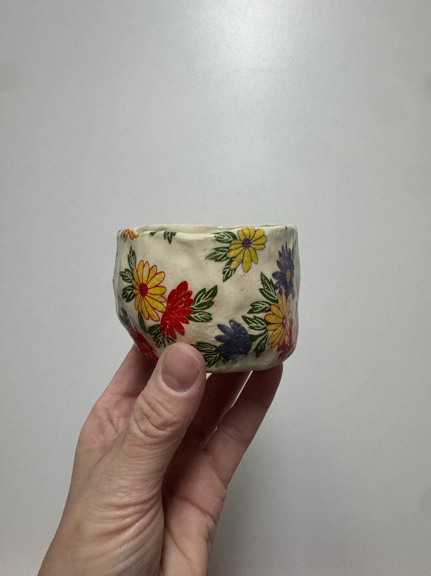 Ceramics - Purple, Red, Yellow Florals Handbuilt Vessel #1