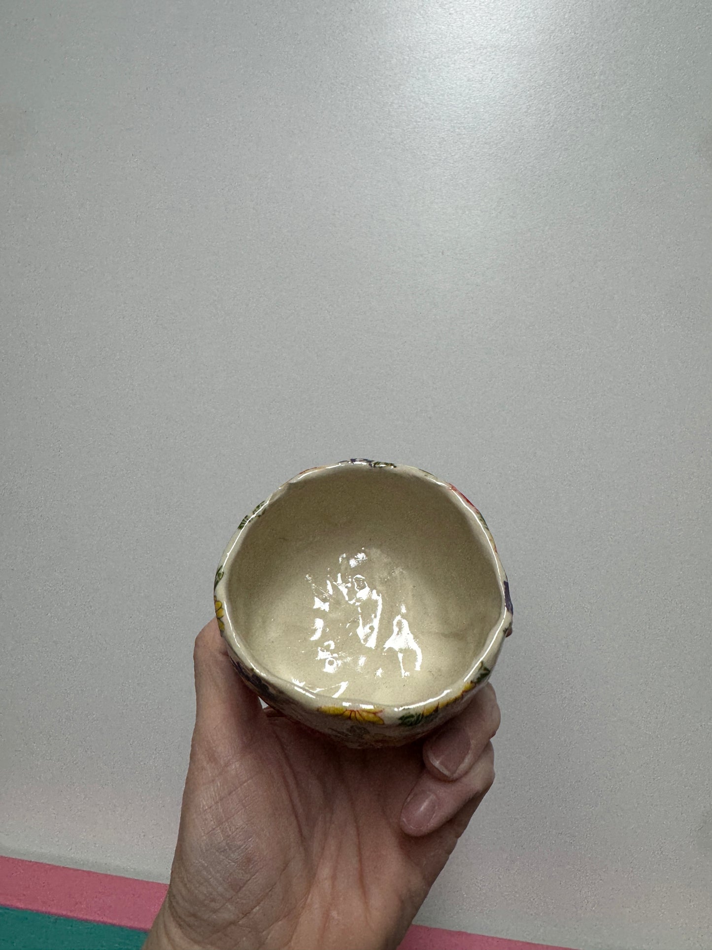 Ceramics - Purple, Red, Yellow Florals Handbuilt Vessel #1