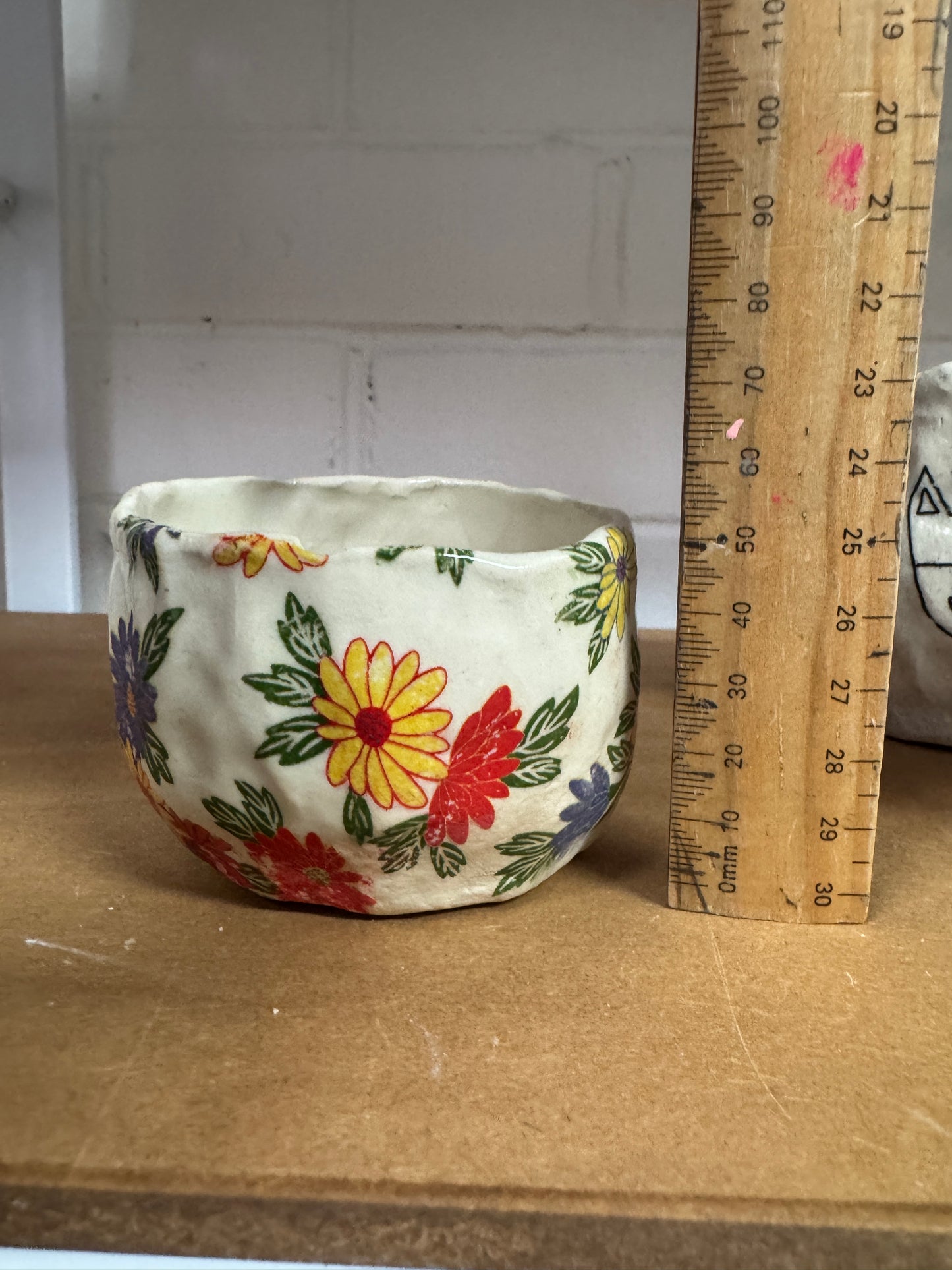 Ceramics - Purple, Red, Yellow Florals Handbuilt Vessel #1