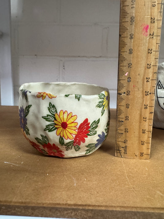 Ceramics - Purple, Red, Yellow Florals Handbuilt Vessel #1