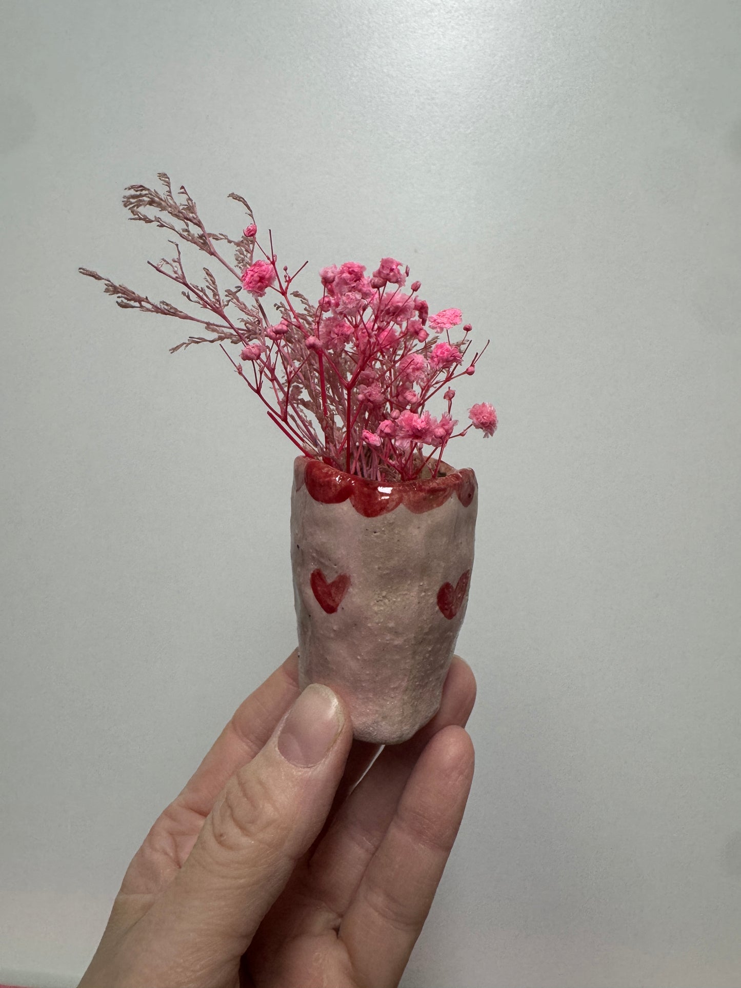 Ceramics - Handpainted Heart Vase with red scalloped edge