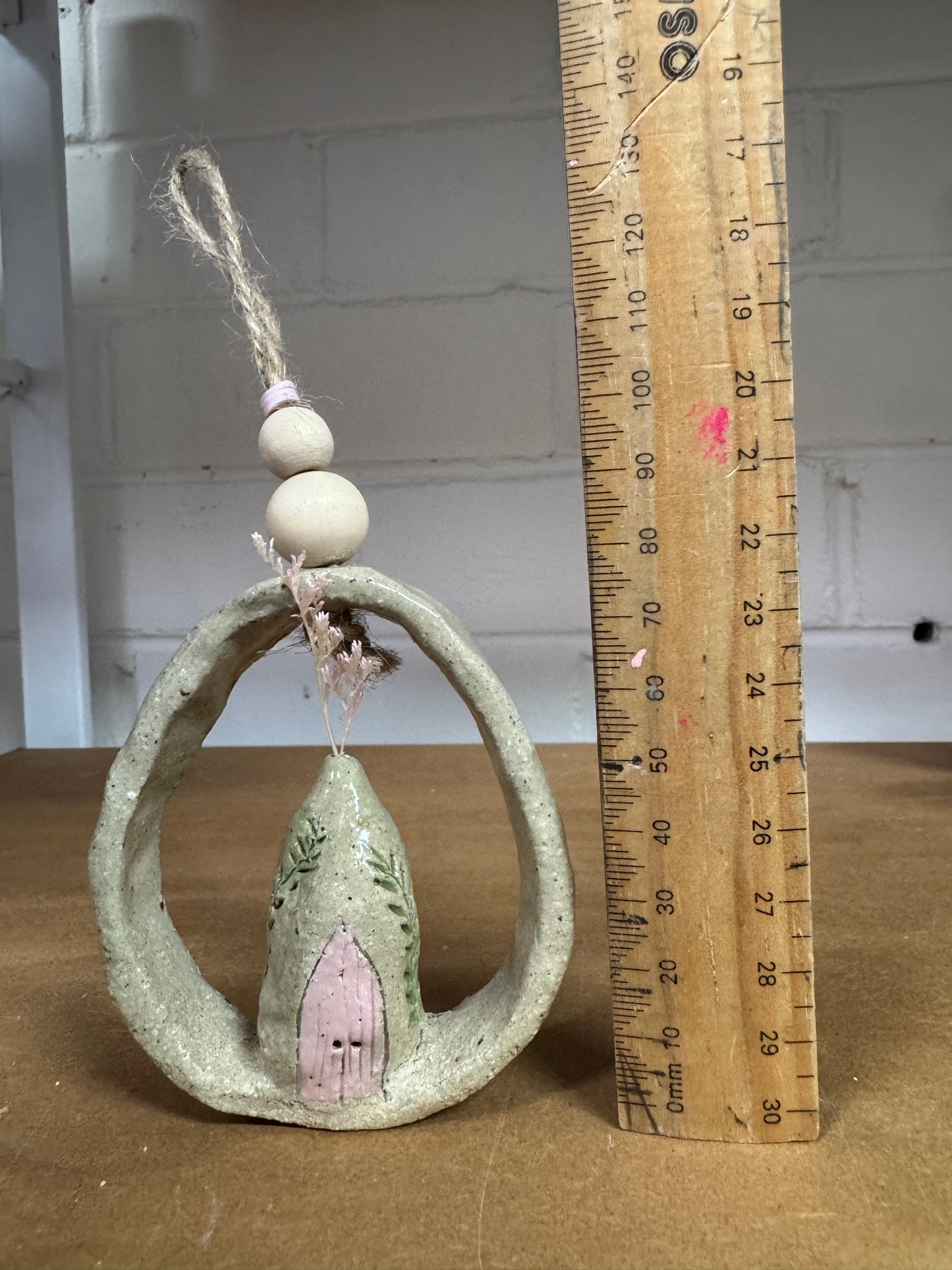 Ceramics - Pink Fairy House Wall Hanging #2