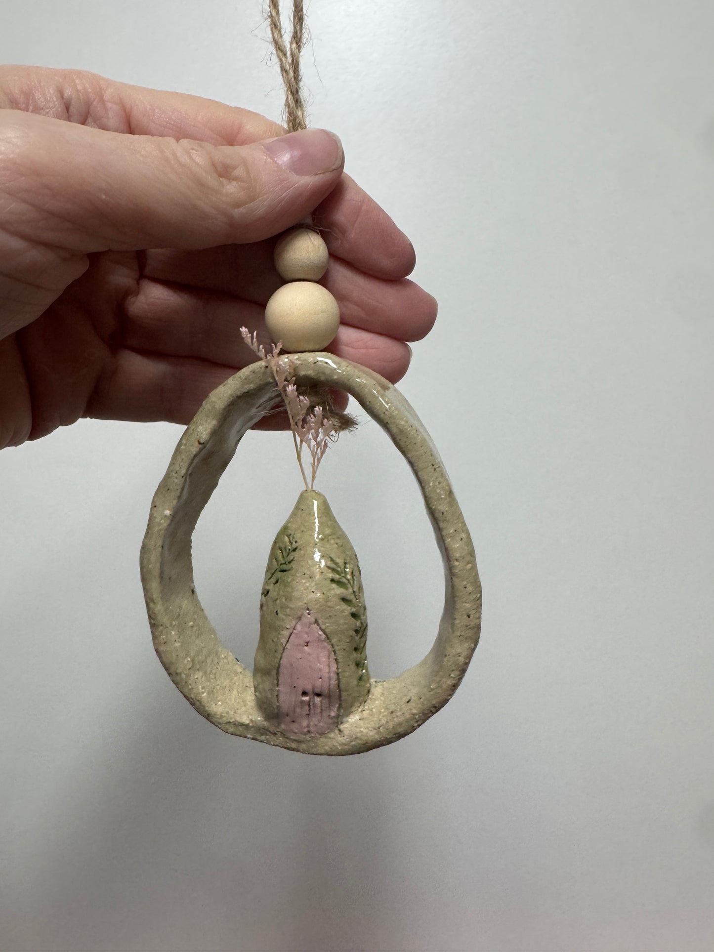 Ceramics - Pink Fairy House Wall Hanging #2