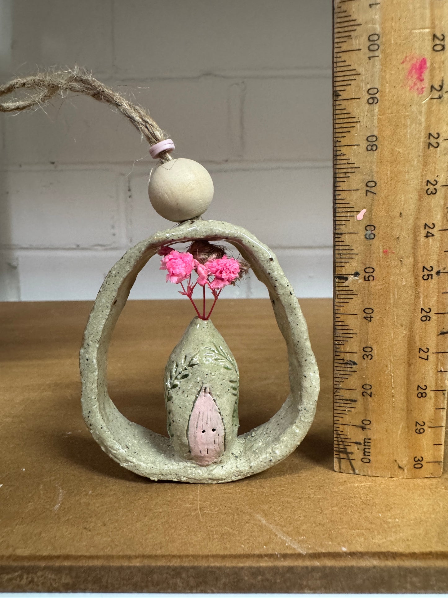 Ceramics - Pink Fairy House Wall Hanging #1