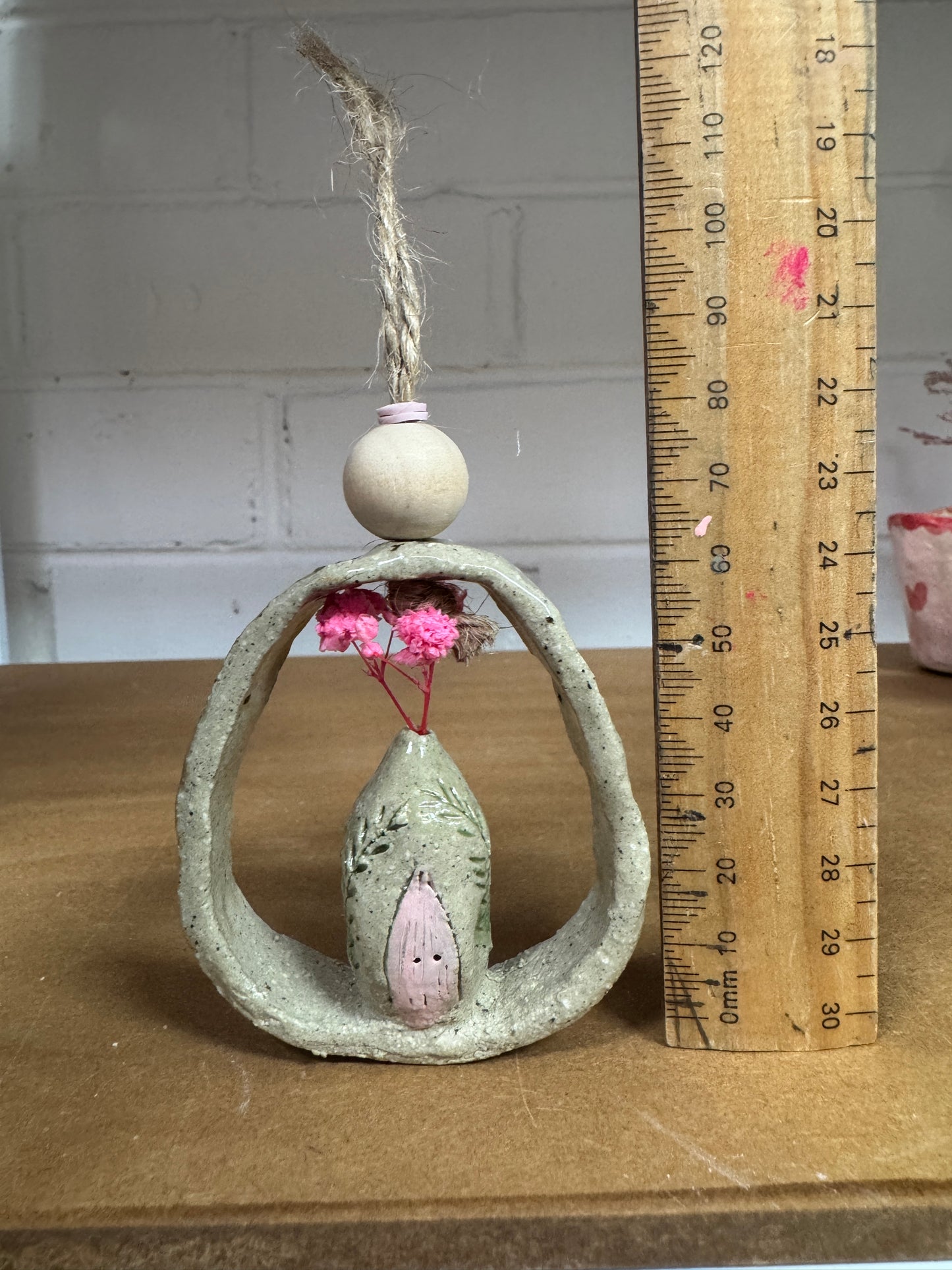 Ceramics - Pink Fairy House Wall Hanging #1