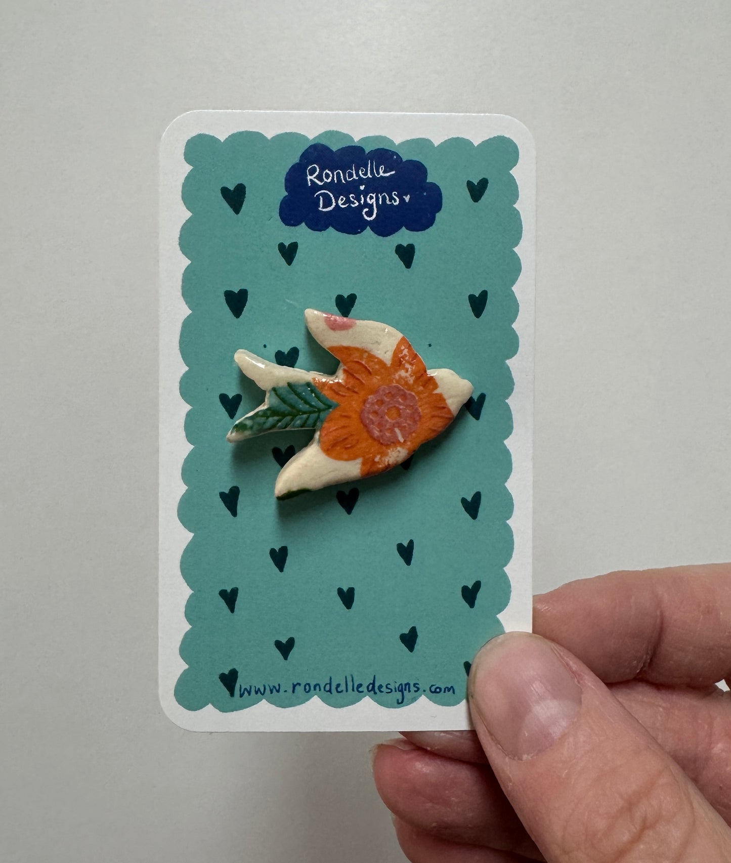 Ceramic Brooch - Bird - Floral Design