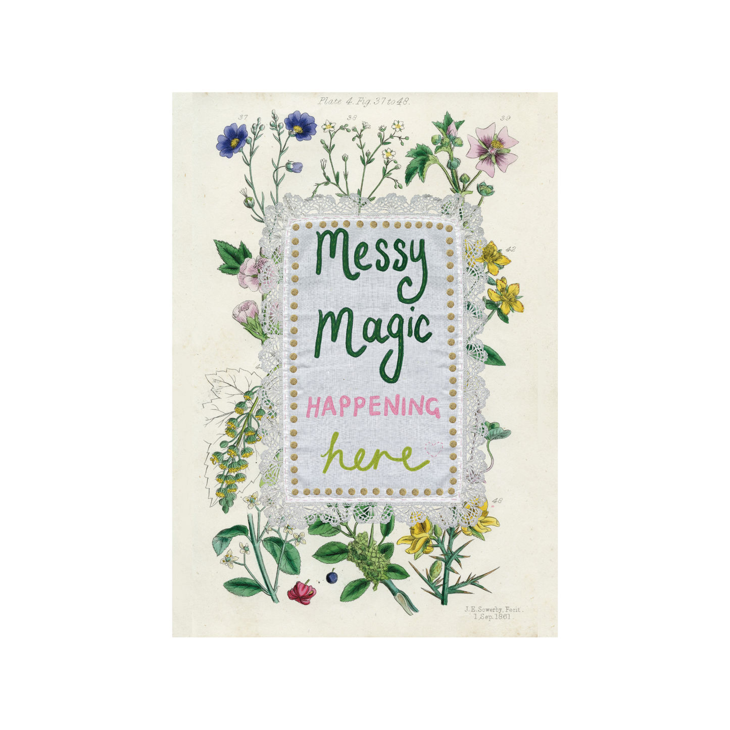Messy Magic Happening Here Printable Wall Art – Craft Room Decor, Colourful Studio Quote Print, Instant Digital Download A2 Poster