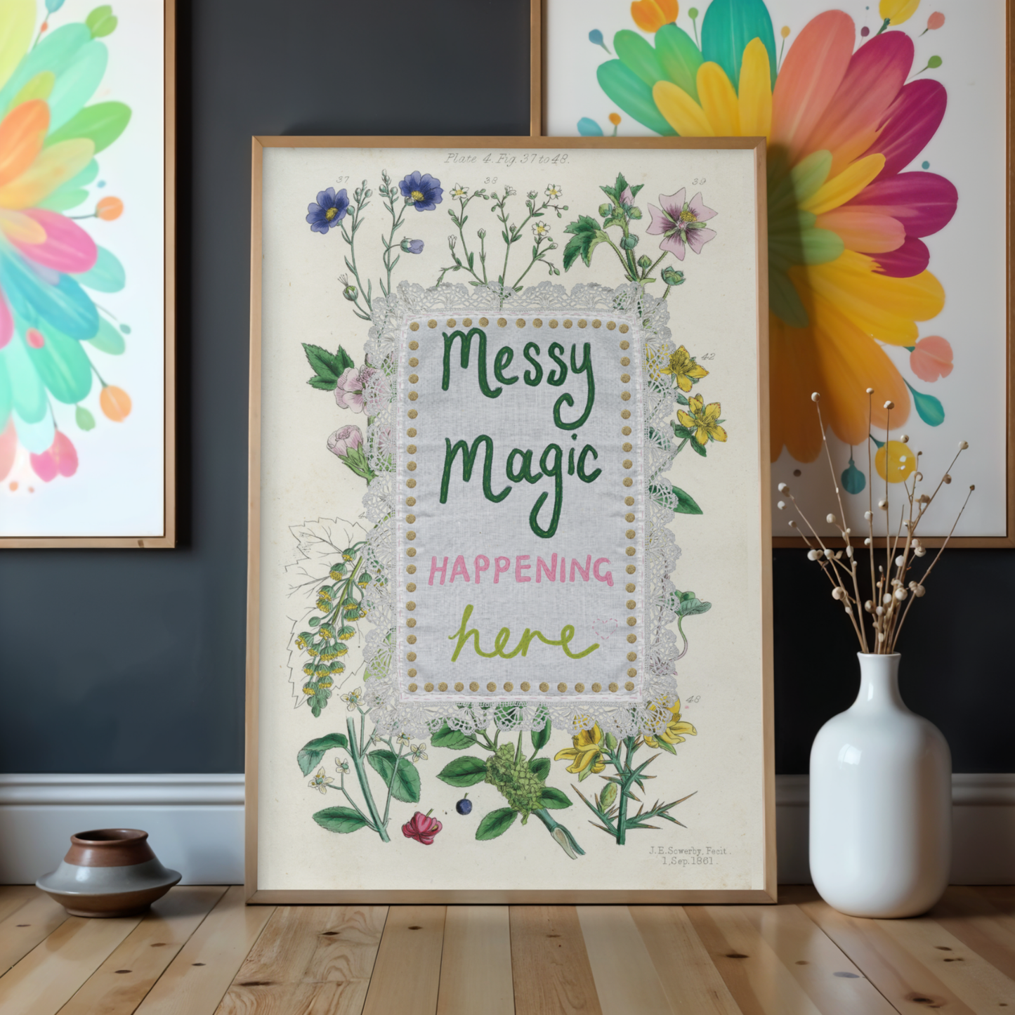 Messy Magic Happening Here Printable Wall Art – Craft Room Decor, Colourful Studio Quote Print, Instant Digital Download A2 Poster