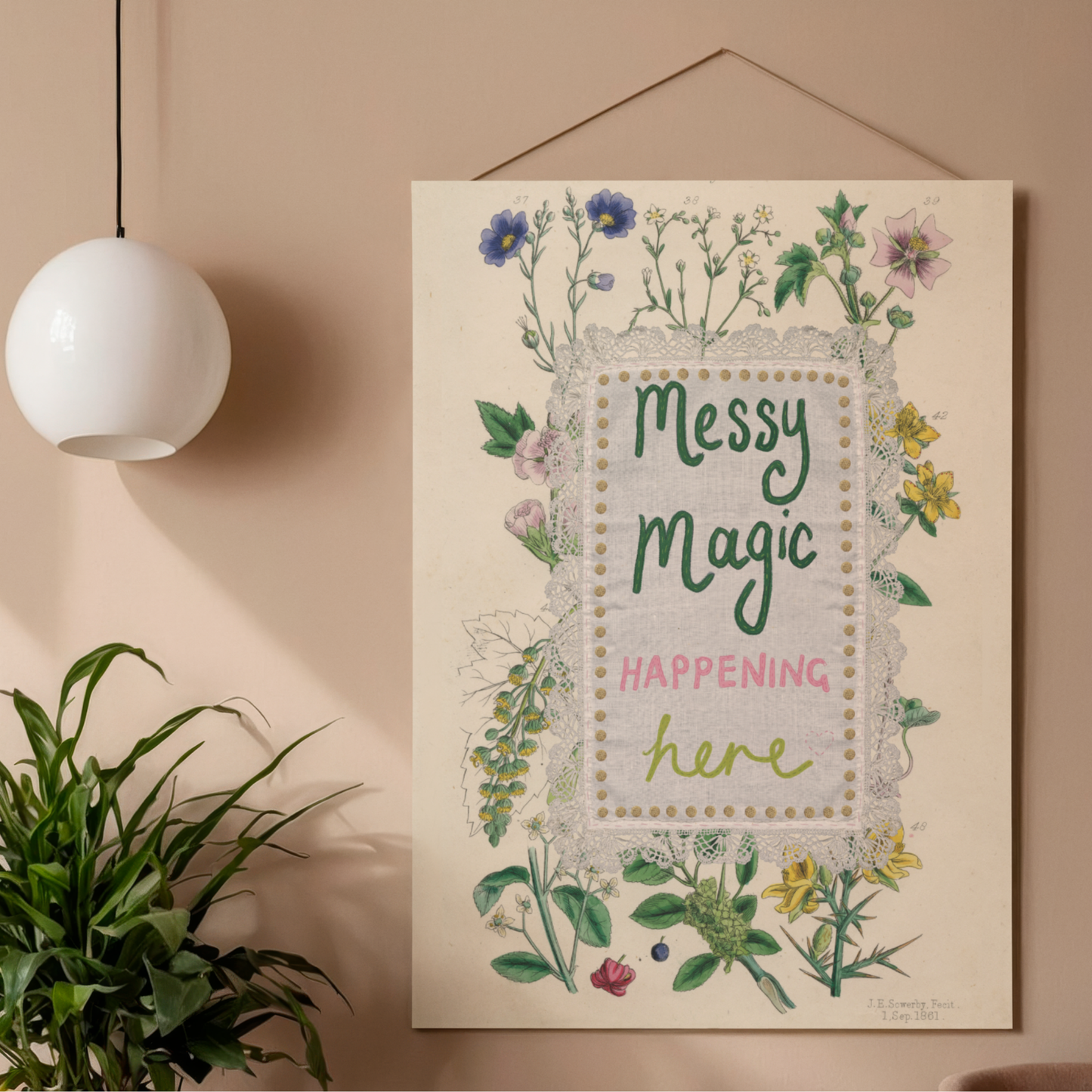 Messy Magic Happening Here Printable Wall Art – Craft Room Decor, Colourful Studio Quote Print, Instant Digital Download A2 Poster