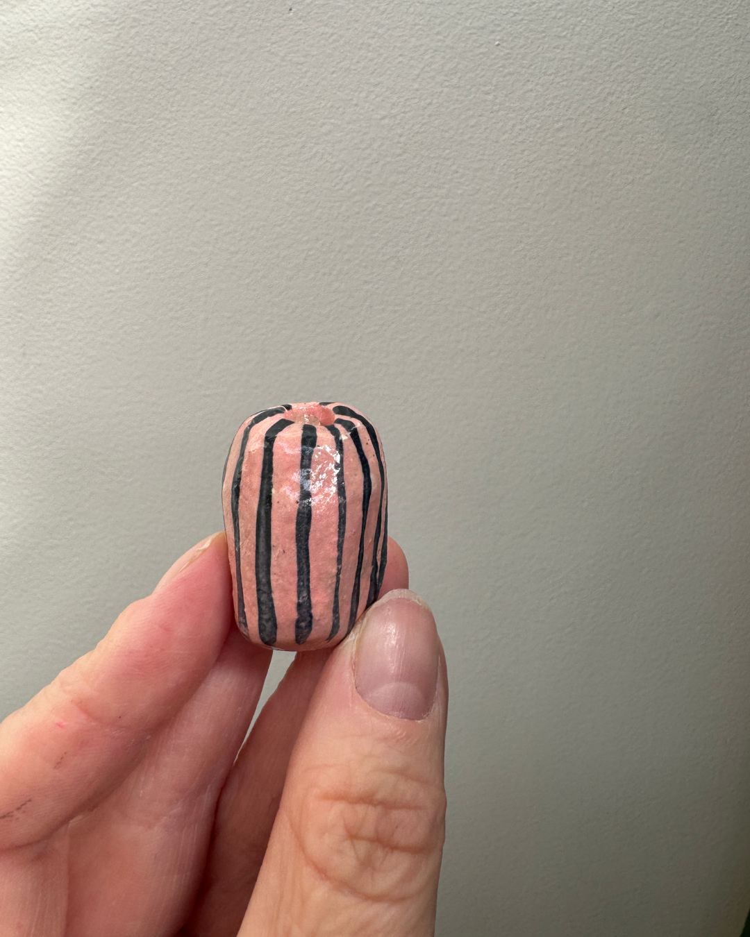 Mini Ceramic Vase Magnet – Pink with Dark Blue Stripe -  Handbuilt