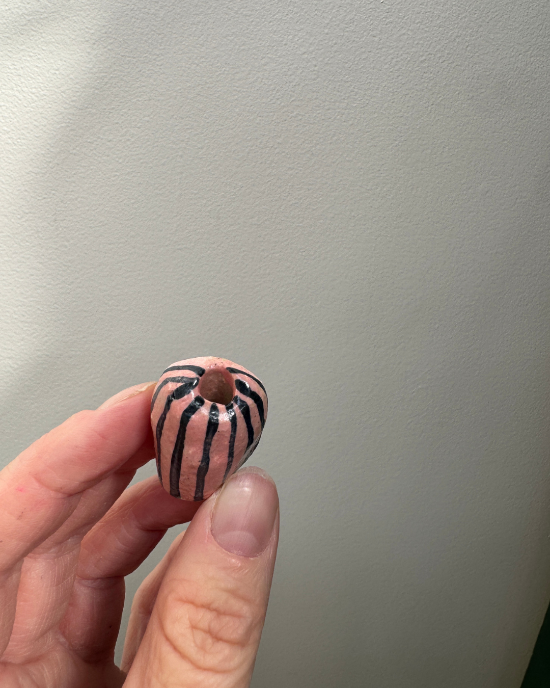 Mini Ceramic Vase Magnet – Pink with Dark Blue Stripe -  Handbuilt
