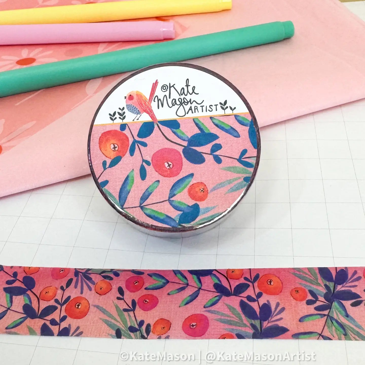 Kate Mason Washi Tape - Pink Berry Blue Vine