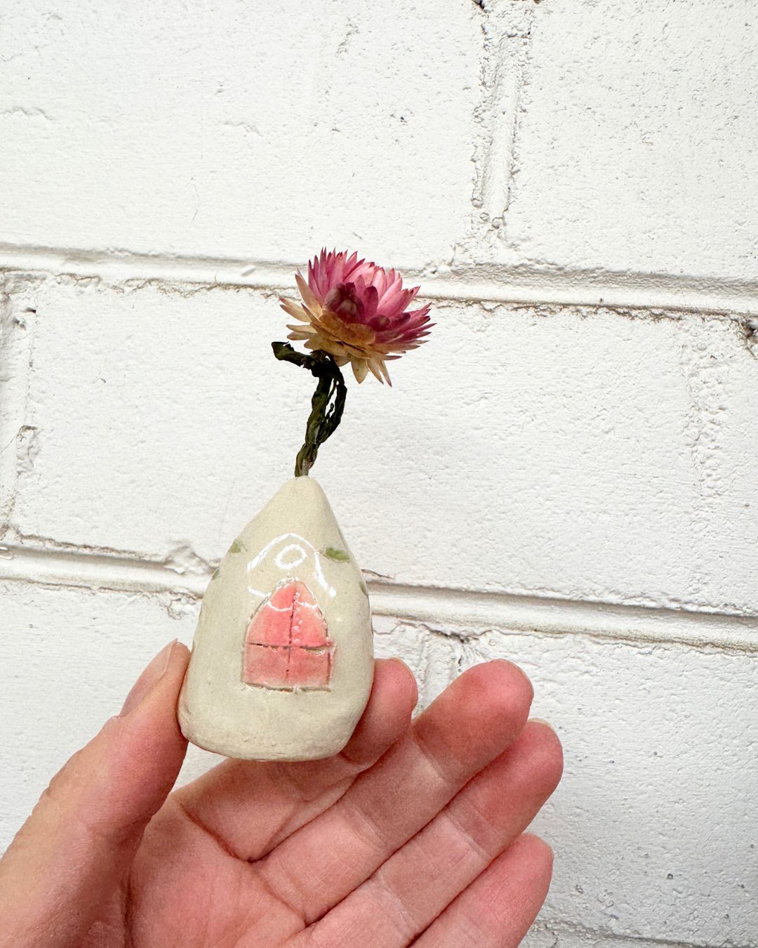 Pink Ceramic Fairy House – Handbuilt Whimsical Cottage (Larger Mini)