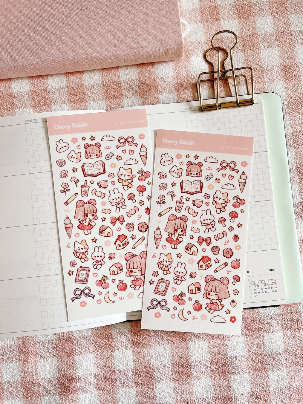 Cherry Rabbit Sketch Doodles Sticker Sheet No.125