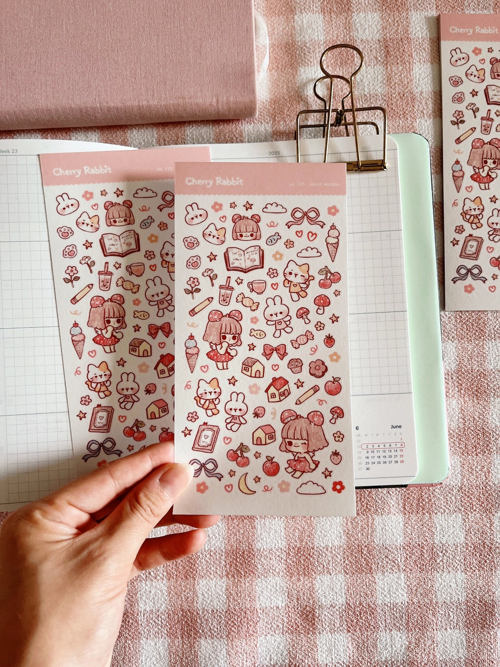 Cherry Rabbit Sketch Doodles Sticker Sheet No.125