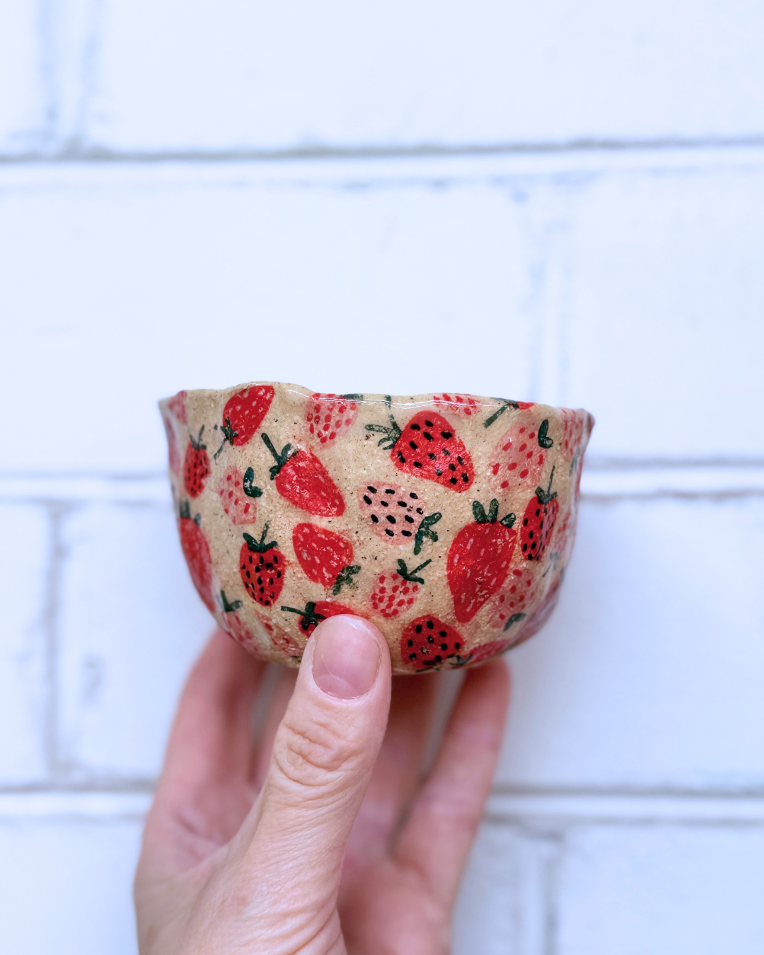 Small Strawberry Ceramic Bowl – Handbuilt