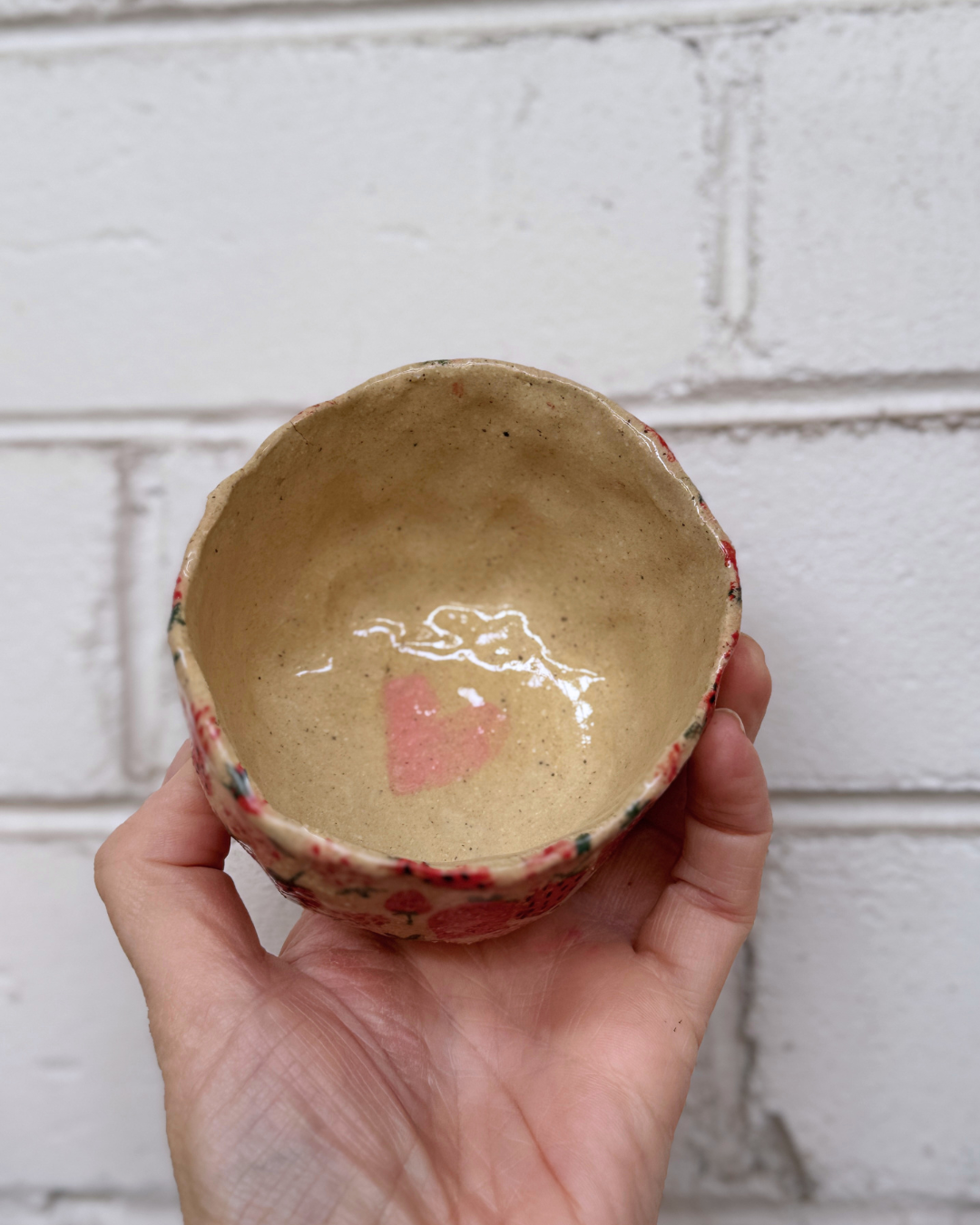 Small Strawberry Ceramic Bowl – Handbuilt