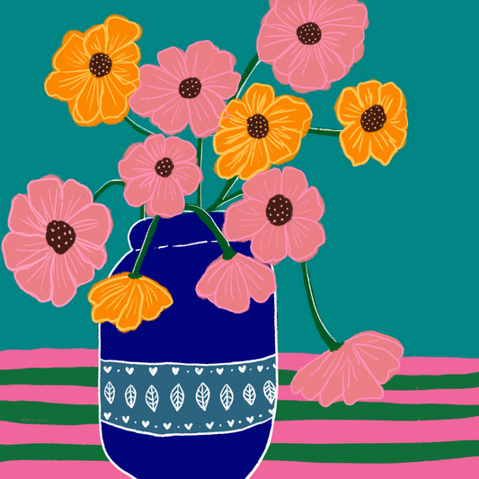 Greeting Card - Square Art Card Series - Blue Vase