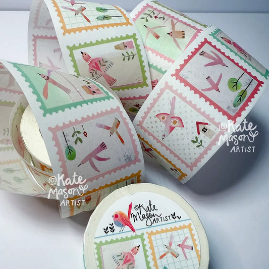 Kate Mason Washi Tape - Stamp Birds 40mm with Glossy Detail
