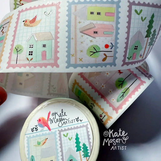 Kate Mason Washi Tape - Stamp Houses 40mm with Glossy Detail