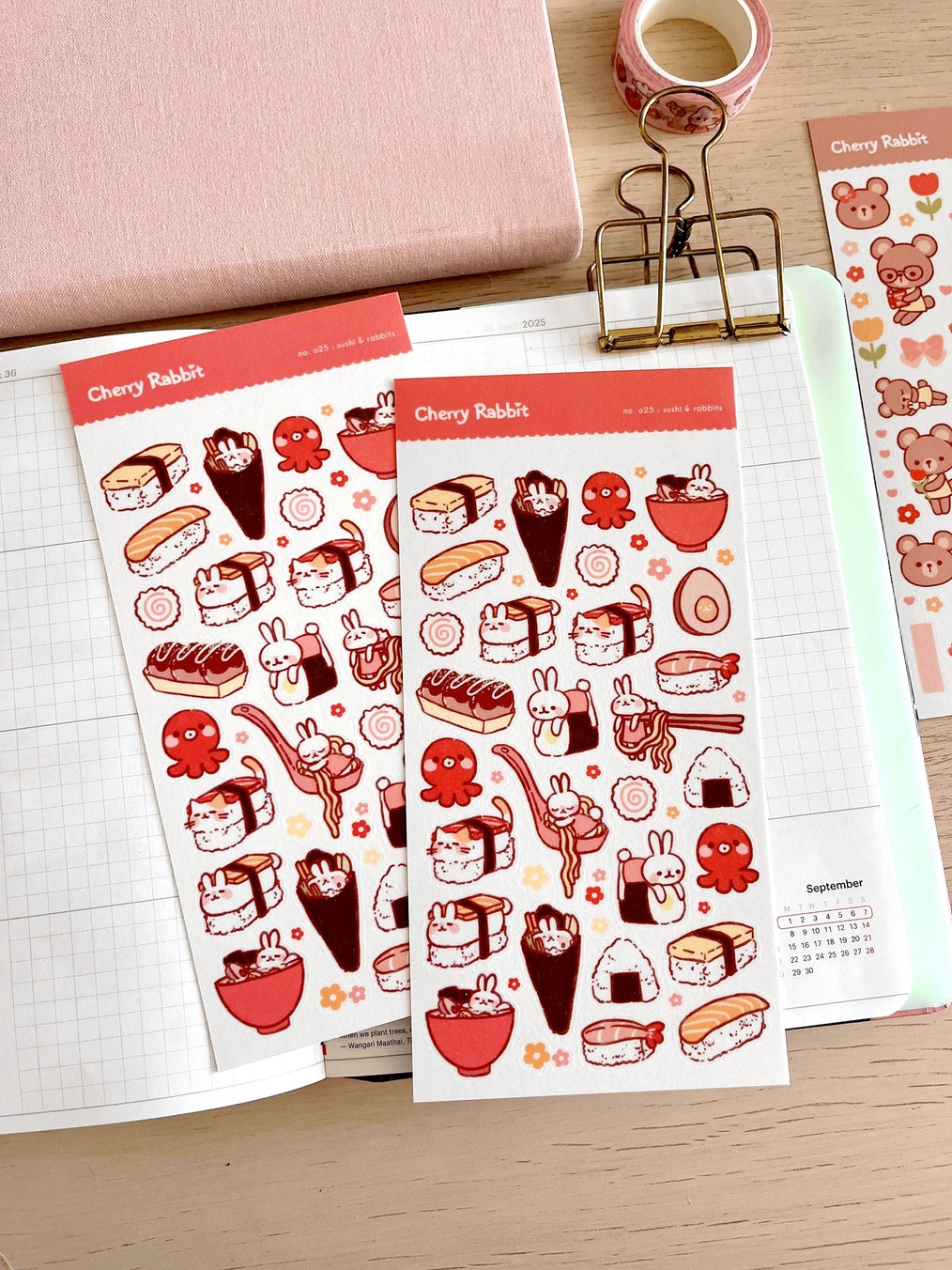 Cherry Rabbit Sushi & Rabbits Sticker Sheet No.025