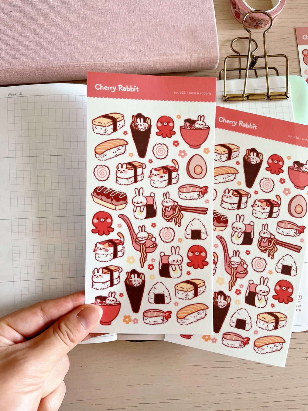 Cherry Rabbit Sushi & Rabbits Sticker Sheet No.025