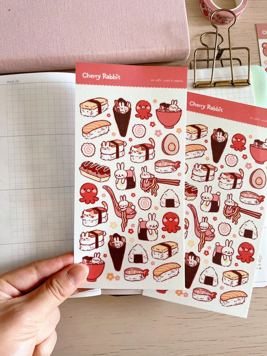 Cherry Rabbit Sushi & Rabbits Sticker Sheet No.025