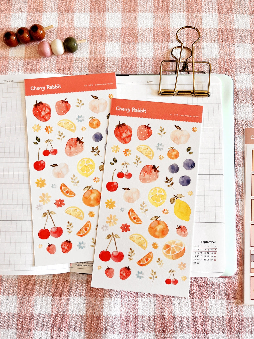 Cherry Rabbit Watercolor Fruits Sticker Sheet No.044