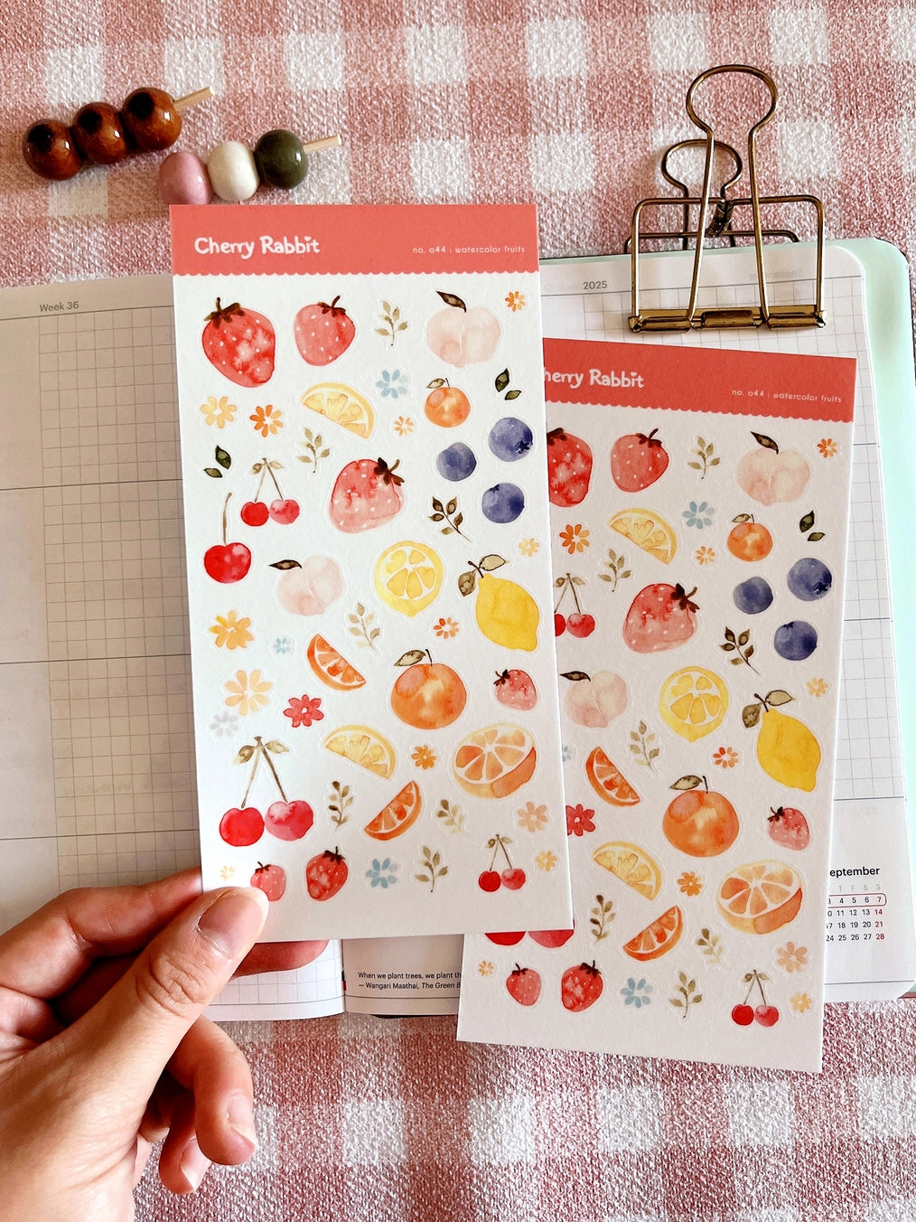 Cherry Rabbit Watercolor Fruits Sticker Sheet No.044
