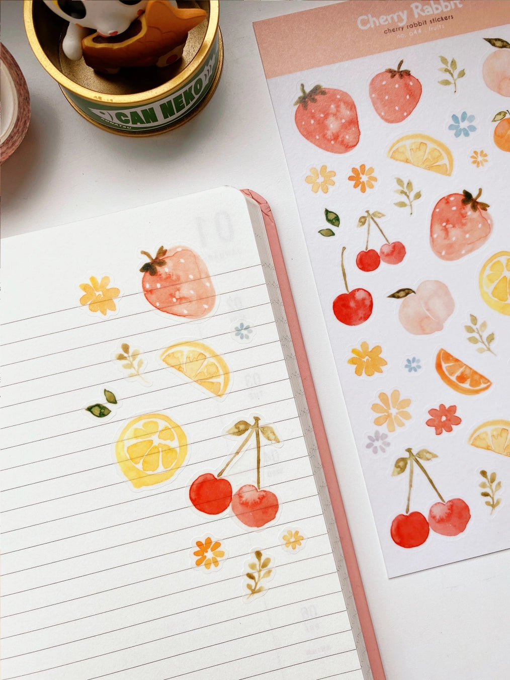 Cherry Rabbit Watercolor Fruits Sticker Sheet No.044