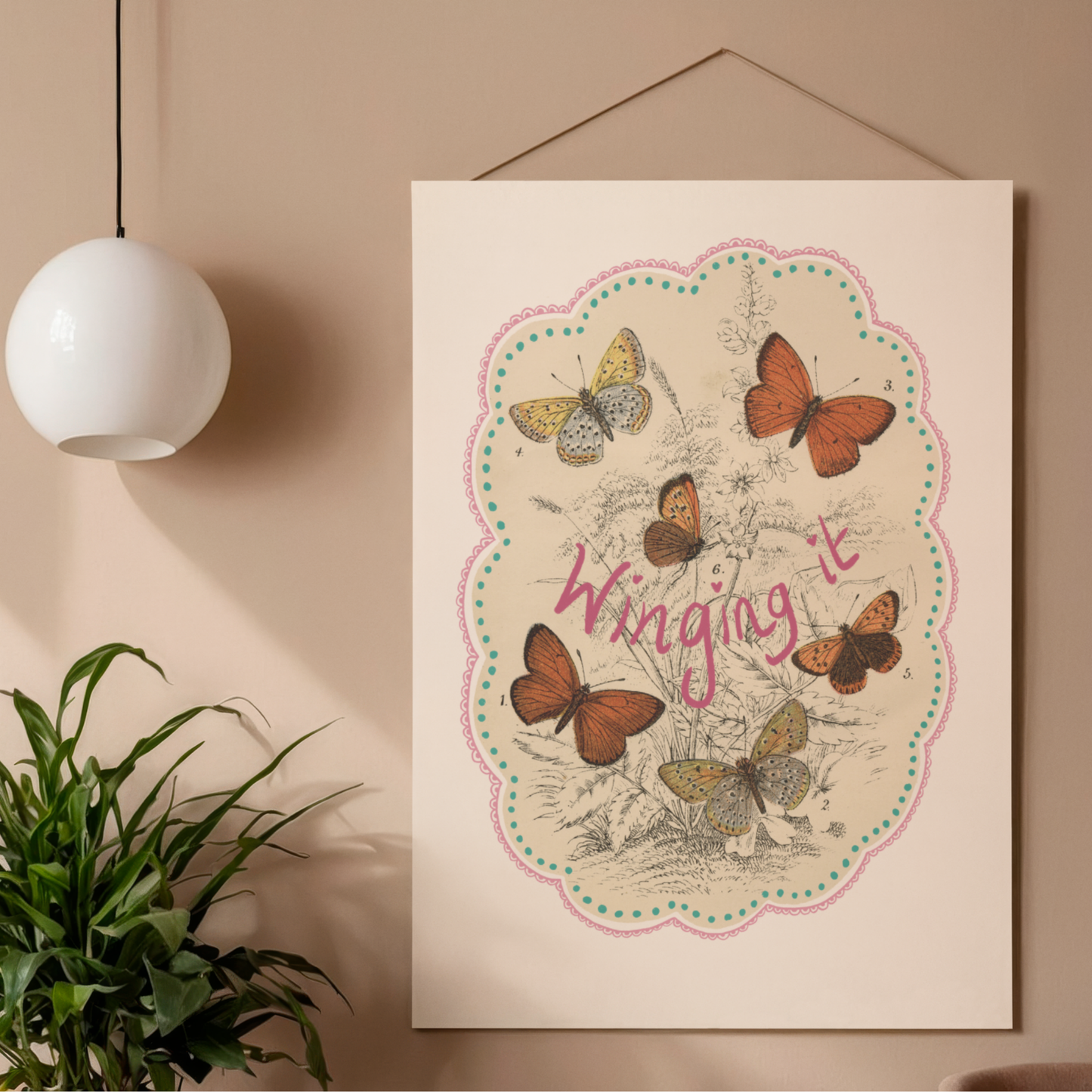 Winging It Printable Wall Art – Funny Motivational Quote Print, Vintage Butterfly Decor, Cute Office or Studio Poster, Instant Download
