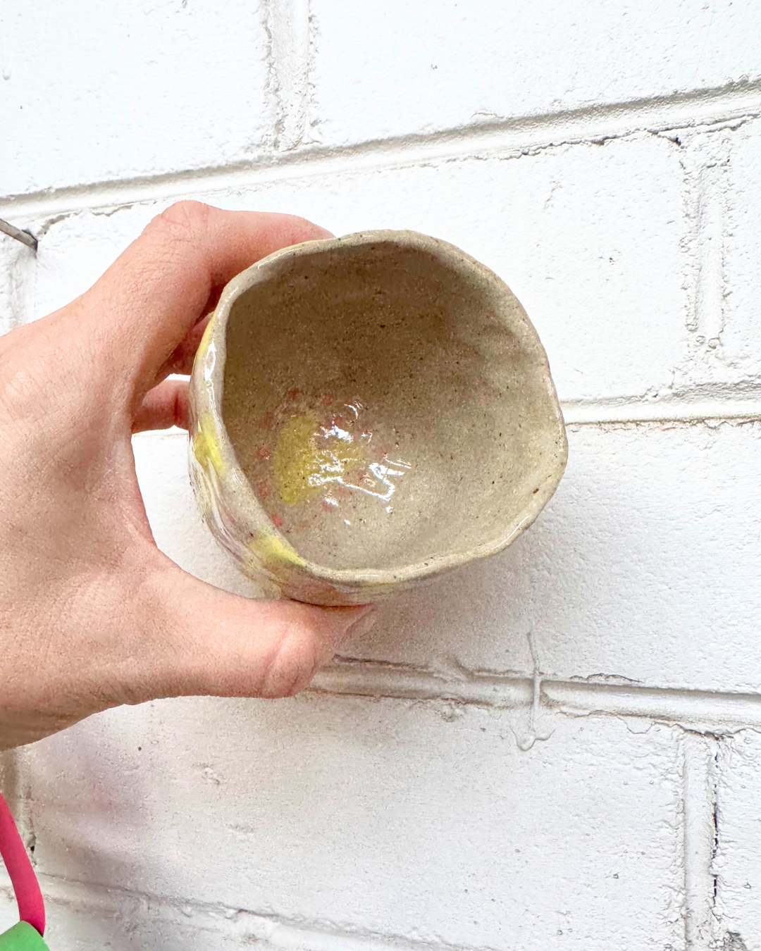 Yellow Striped Ceramic Vessel / Handle-Free Mug
