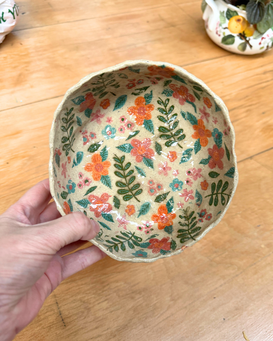 Spring Florals Large Ceramic Bowl – Handbuilt Statement Piece
