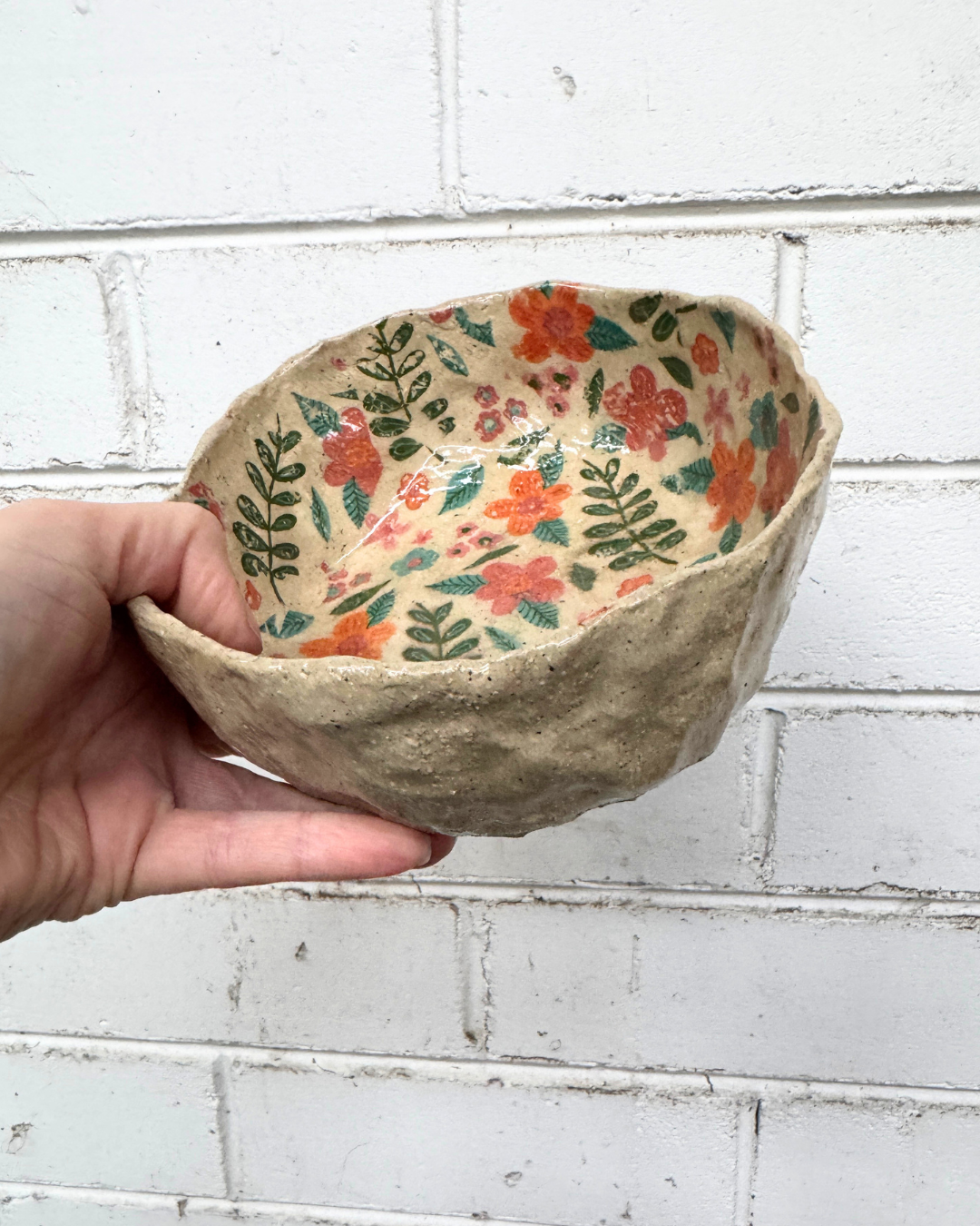 Spring Florals Large Ceramic Bowl – Handbuilt Statement Piece
