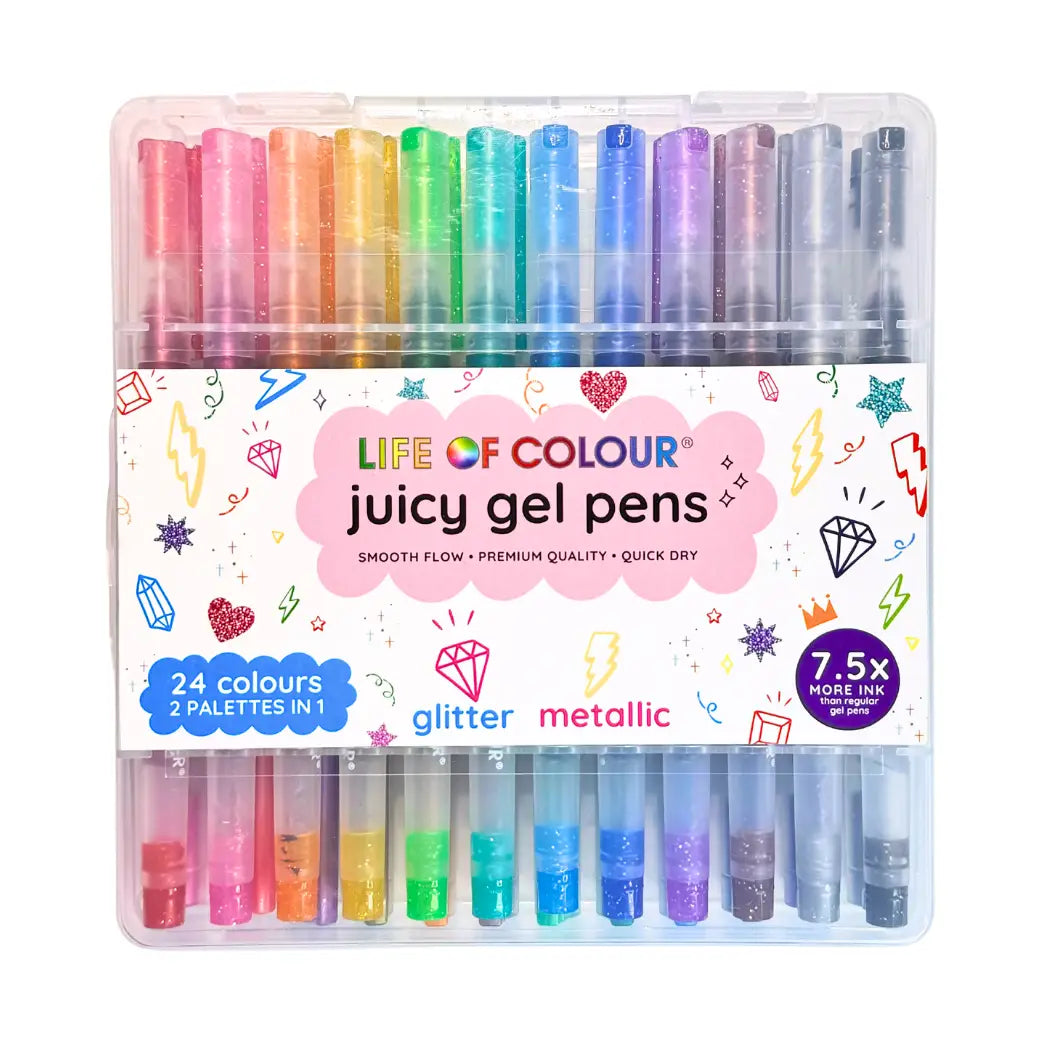 Juicy Gel Pens - Set of 24 - Metallic and Glitter Markers by Life of Colour
