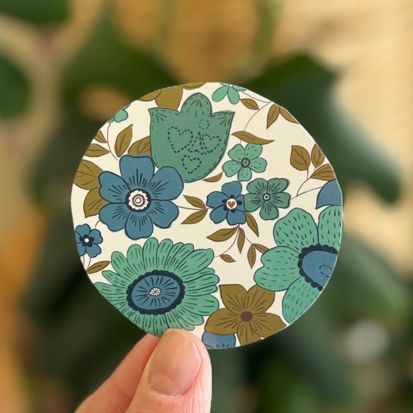 Round Florals 'Aqua' Vinyl Sticker