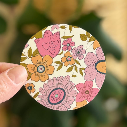 Round Florals 'Pink' Vinyl Sticker