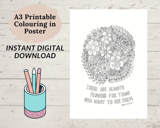 Colouring In Sheet / Instant Digital Download A3 Printable Poster / Henri Matisse Quote