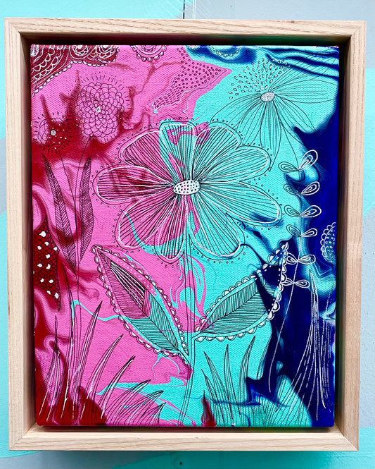 DAY TO NIGHT DAISY Acrylic and ink on Canvas Original Art FRAMED