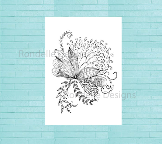 Colouring In Poster / Instant Digital Download A1 Printable Poster / Flower Flourish