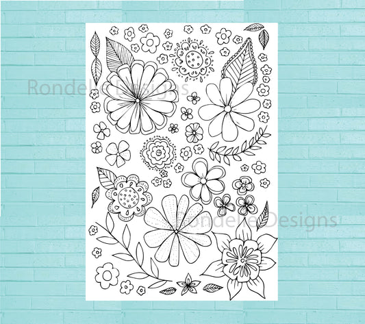 Colouring In Poster / Instant Digital Download A1 Printable Poster / Flower Collage Design